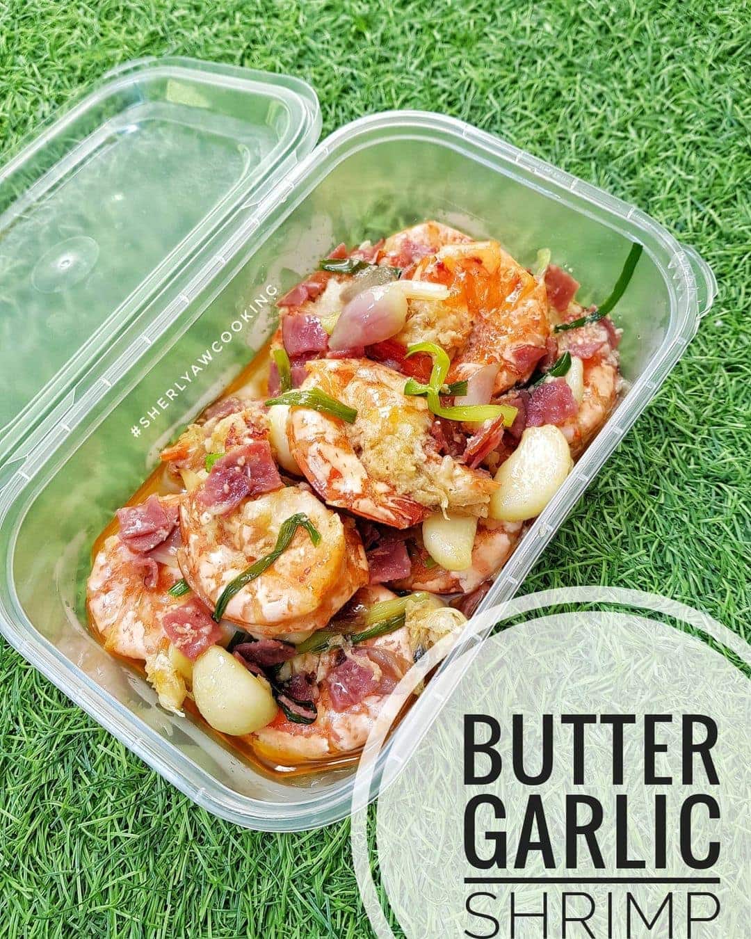 Udang mentega garlic butter shrimp dalam container